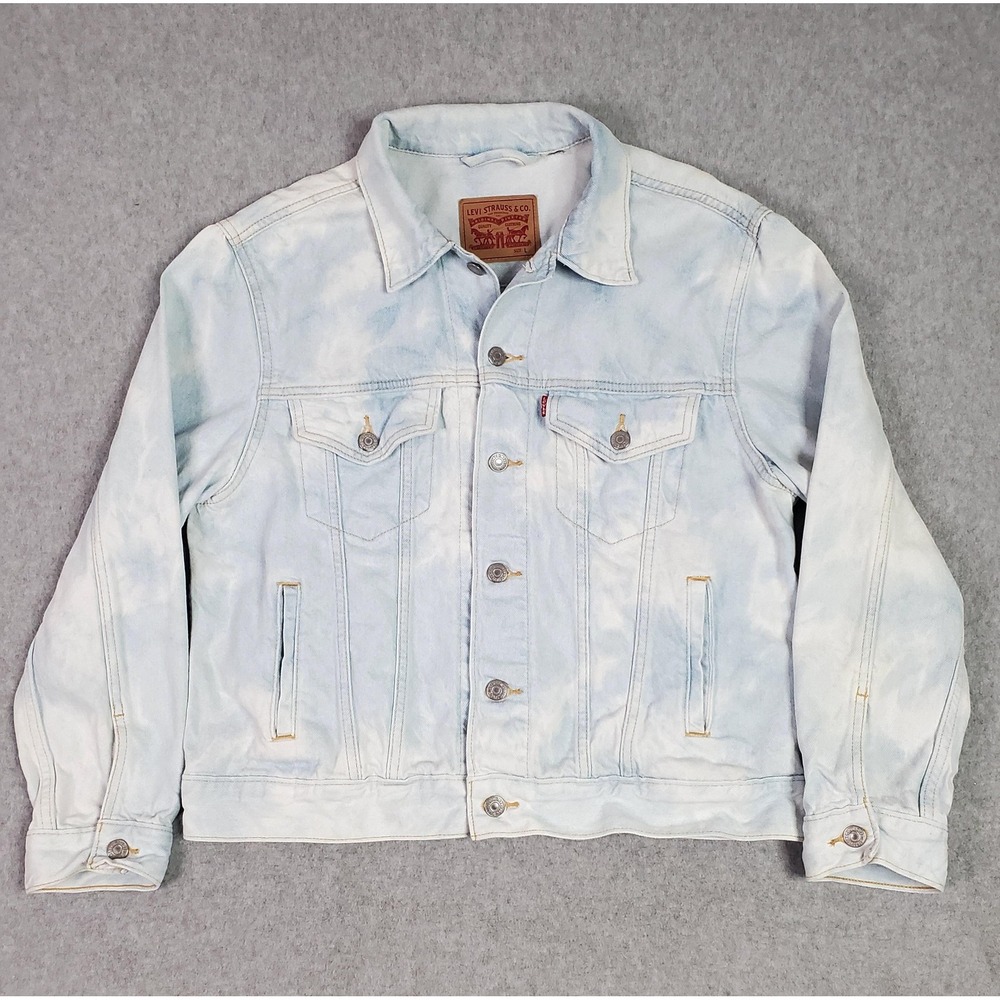Levis Jacket Mens Large Light Blue Acid‎ Wash Denim Trucker Button Front Pockets